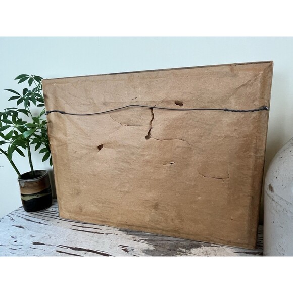 Vintage Signed Framed Oil Painting Cherry Blossom Tree At Dusk W/Moon Is Rising - Picture 9 of 9